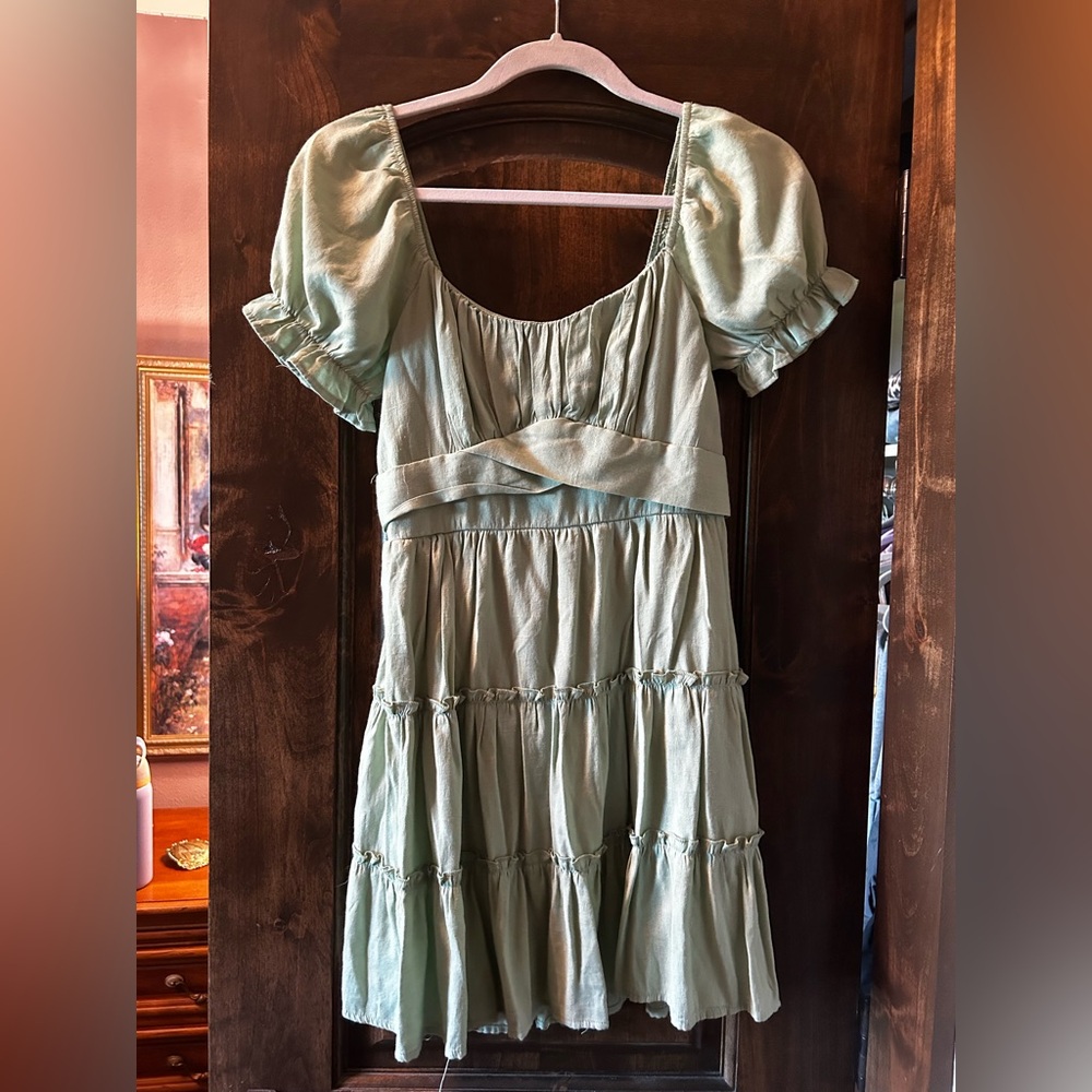 Trixxi Mint Green Puff Sleeve Dress